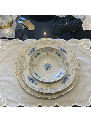 İNGİLİZ YALDIZ ORTA MAVİ ÇİÇEK IVORY 77 PARÇA YEMEK TAKIMI -