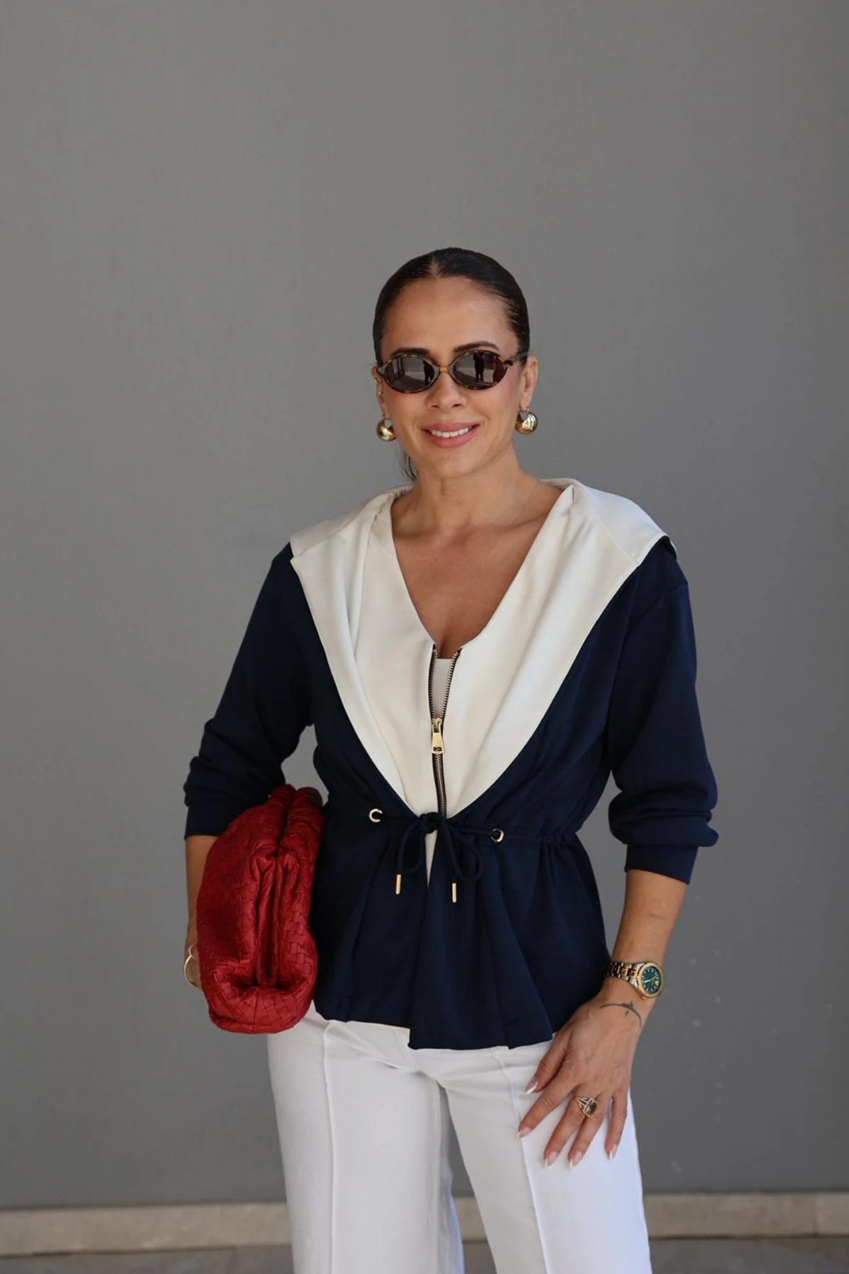 Lacivert Kapüşonlu Modal Ceket