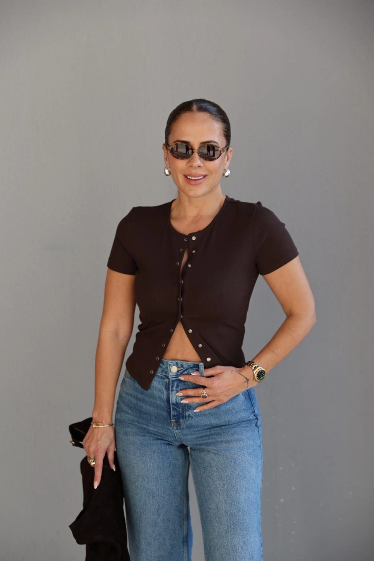 Kahverengi Çıtçıtlı Body