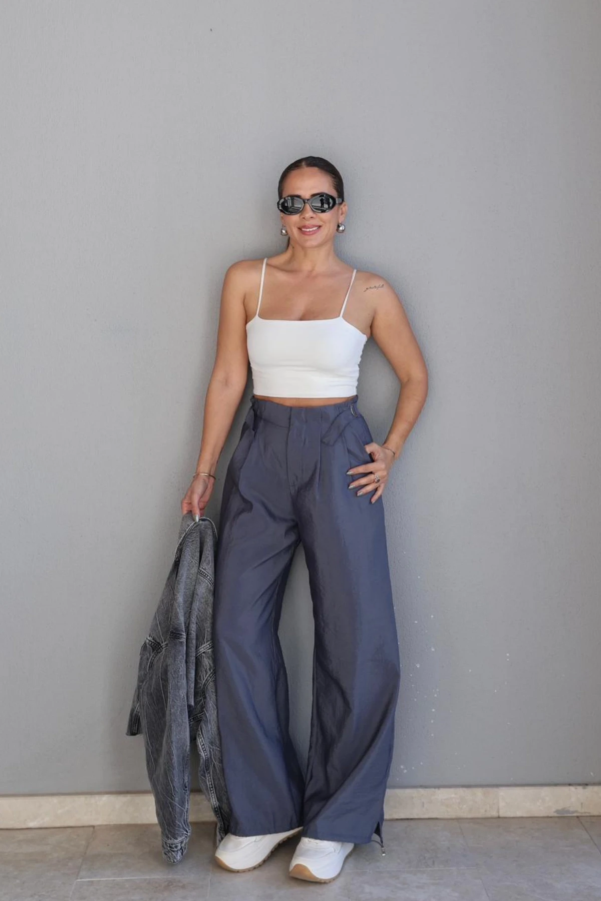 Gri Paraşüt Kumaş Pantolon