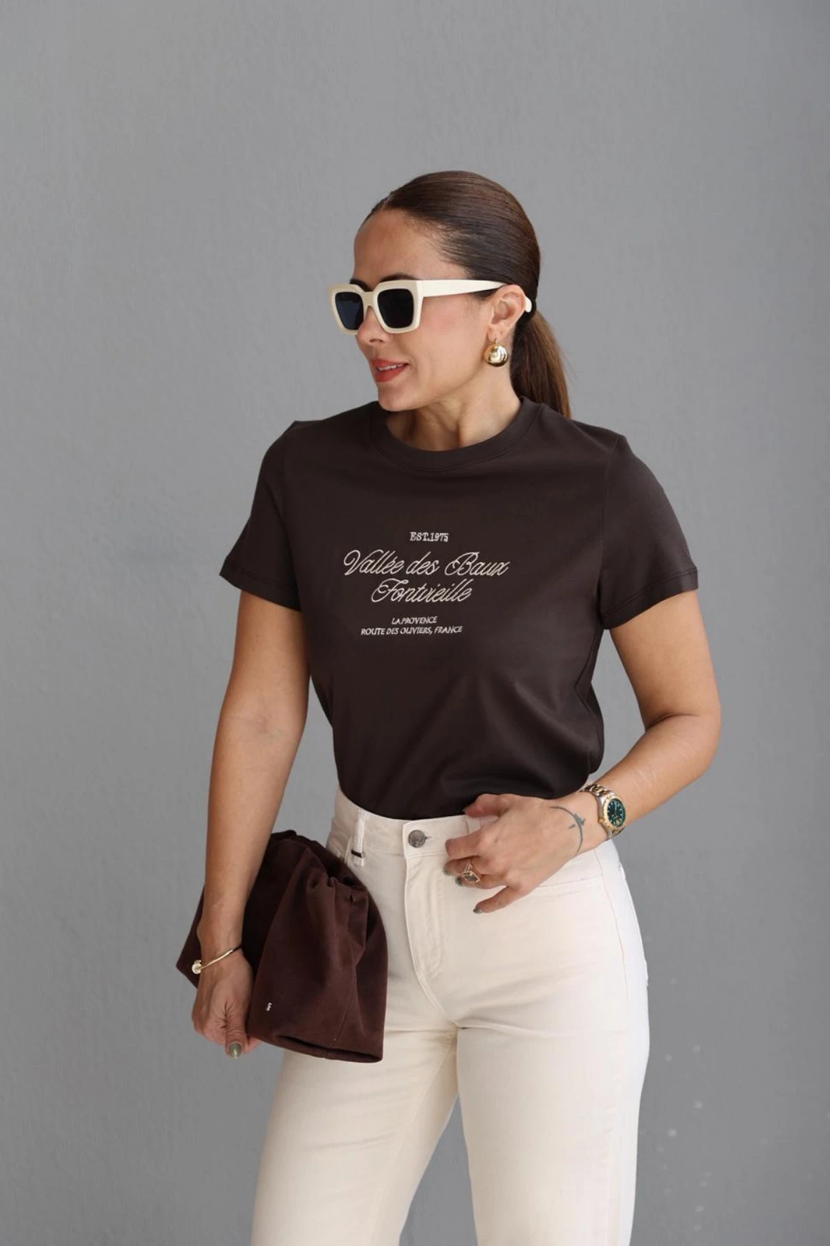 Acı Kahverengi Baskılı Tshirt