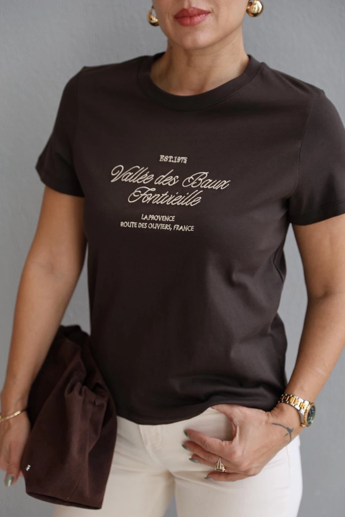 Acı Kahverengi Baskılı Tshirt