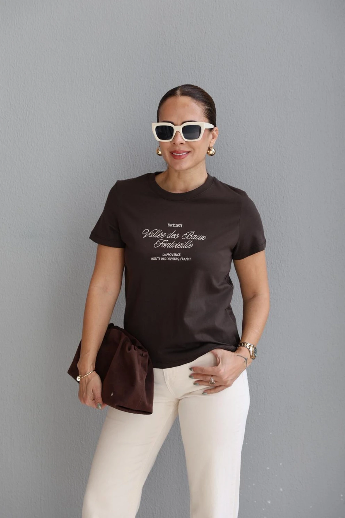 Acı Kahverengi Baskılı Tshirt