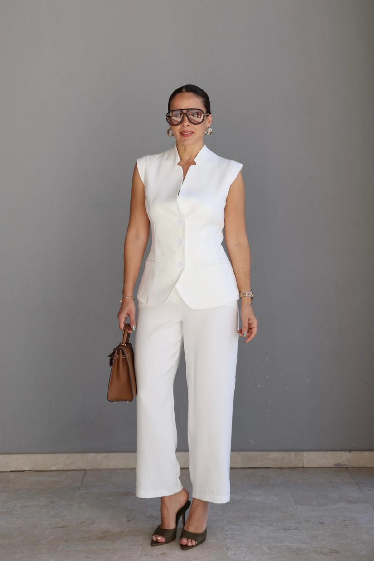 Beyaz Yelek Pantolon Takım