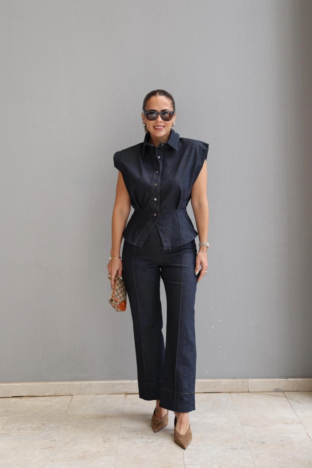 Lacivert Vatkalı Yelek Pantolon Takım