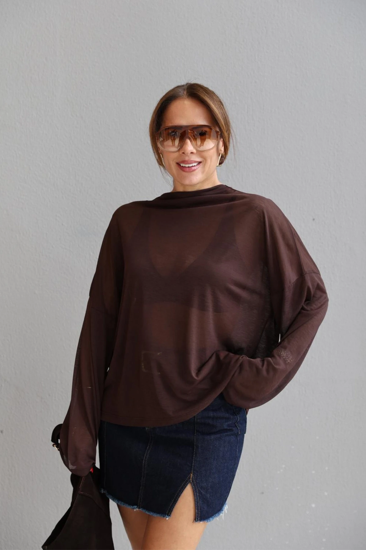 Acı Kahverengi Transparan Bluz