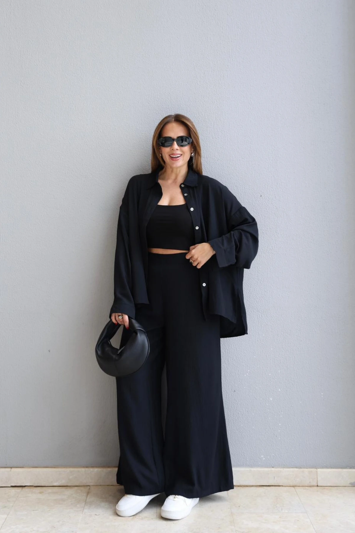 Siyah Oversize Gömlek Pantolon Takım