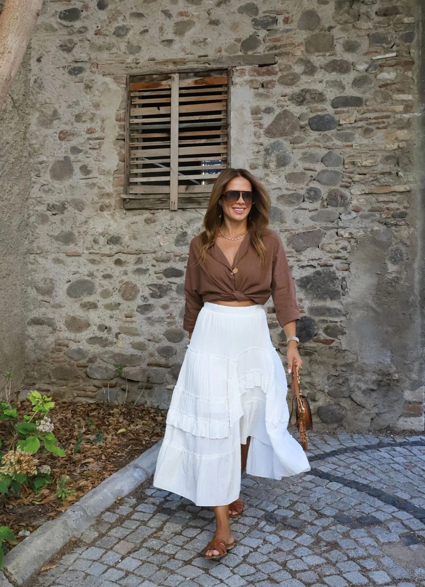 Beyaz Fırfırlı Volanlı Uzun Etek