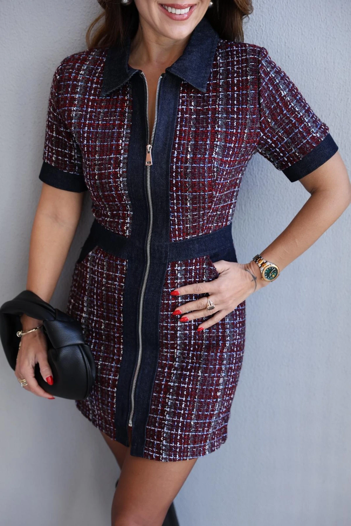 Bordo Jean Detay Tüvit Elbise