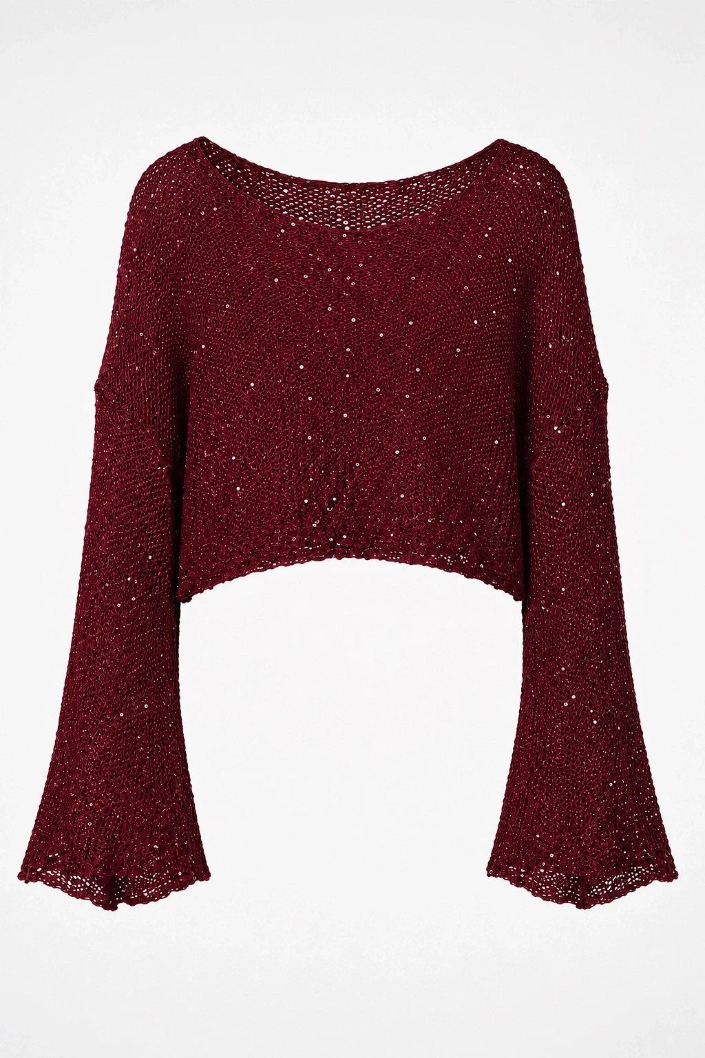 Bordo Pullu Merserize Crop Bluz