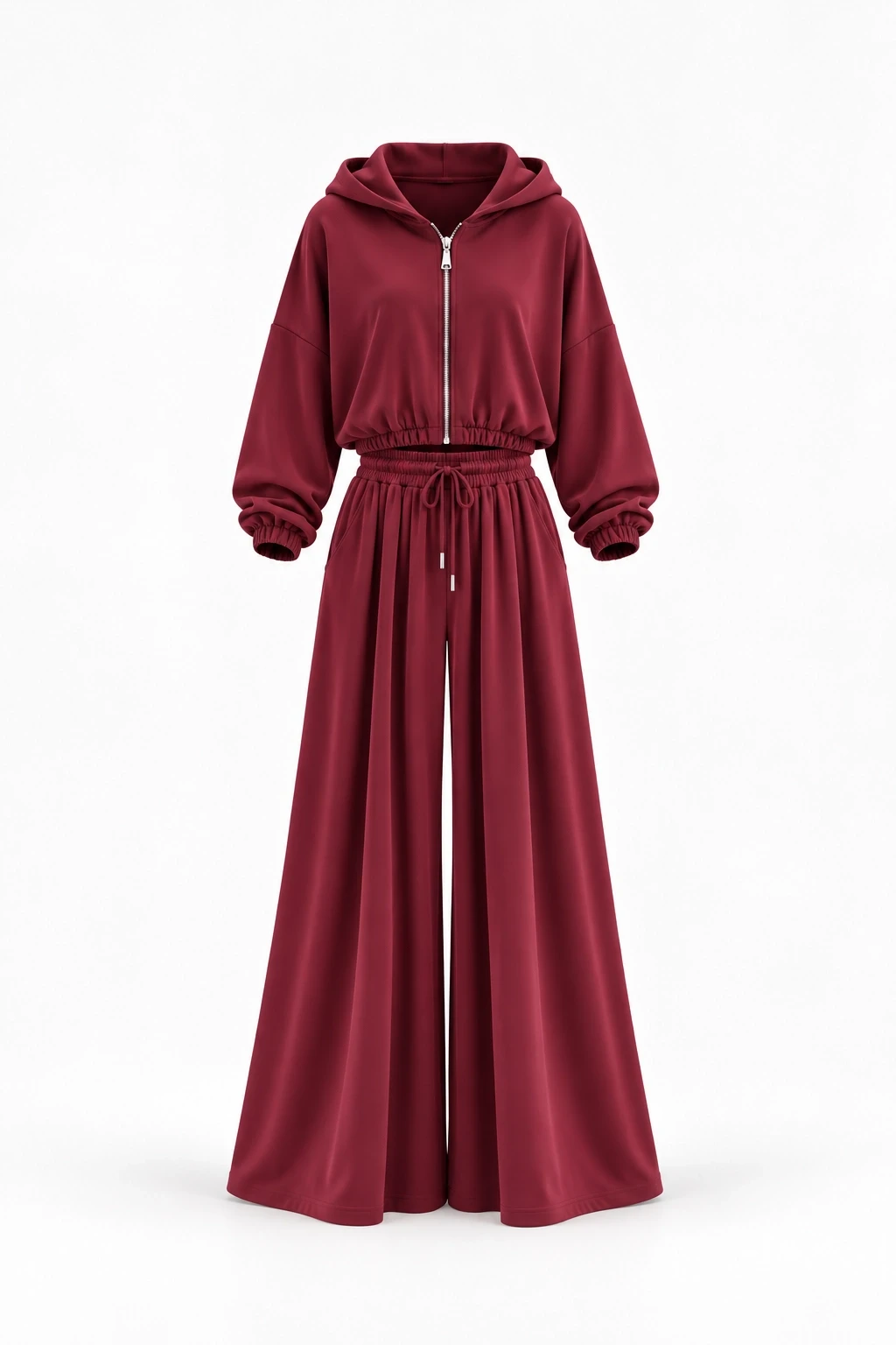 Bordo Oversize Pantolonlu Takım