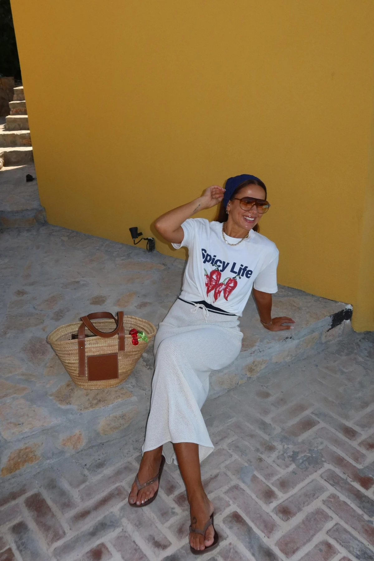 Ekru Biyeli Bağlama Detay Triko Etek