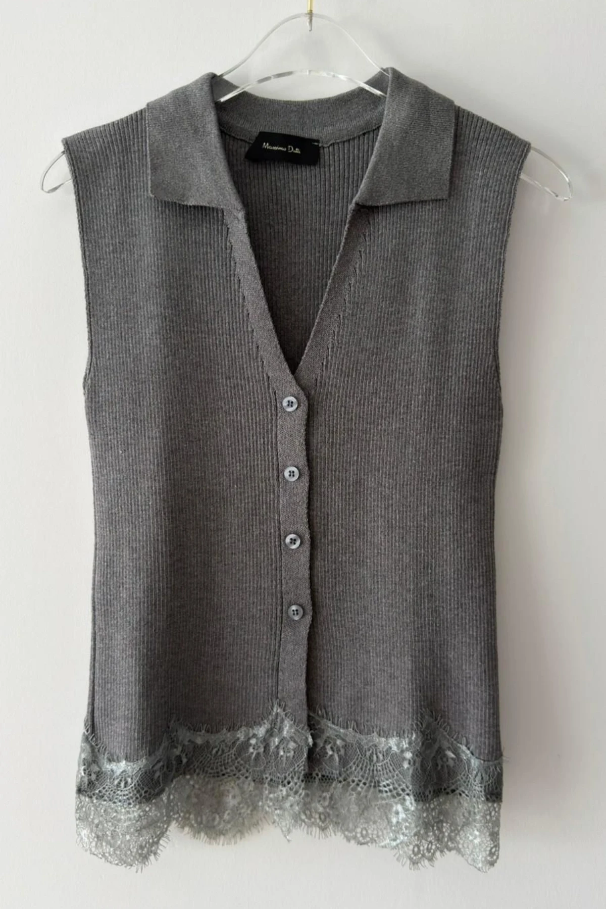 Gri Dantel Detay Triko