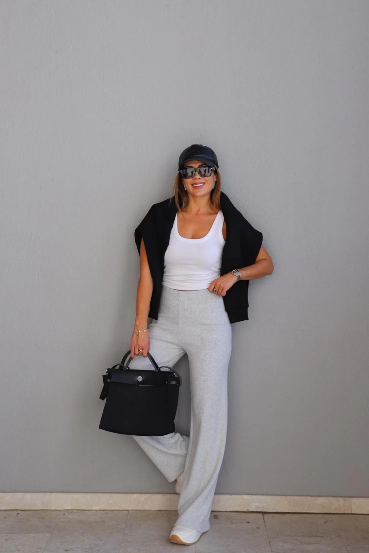 Gri Fitilli Salaş Pantolon