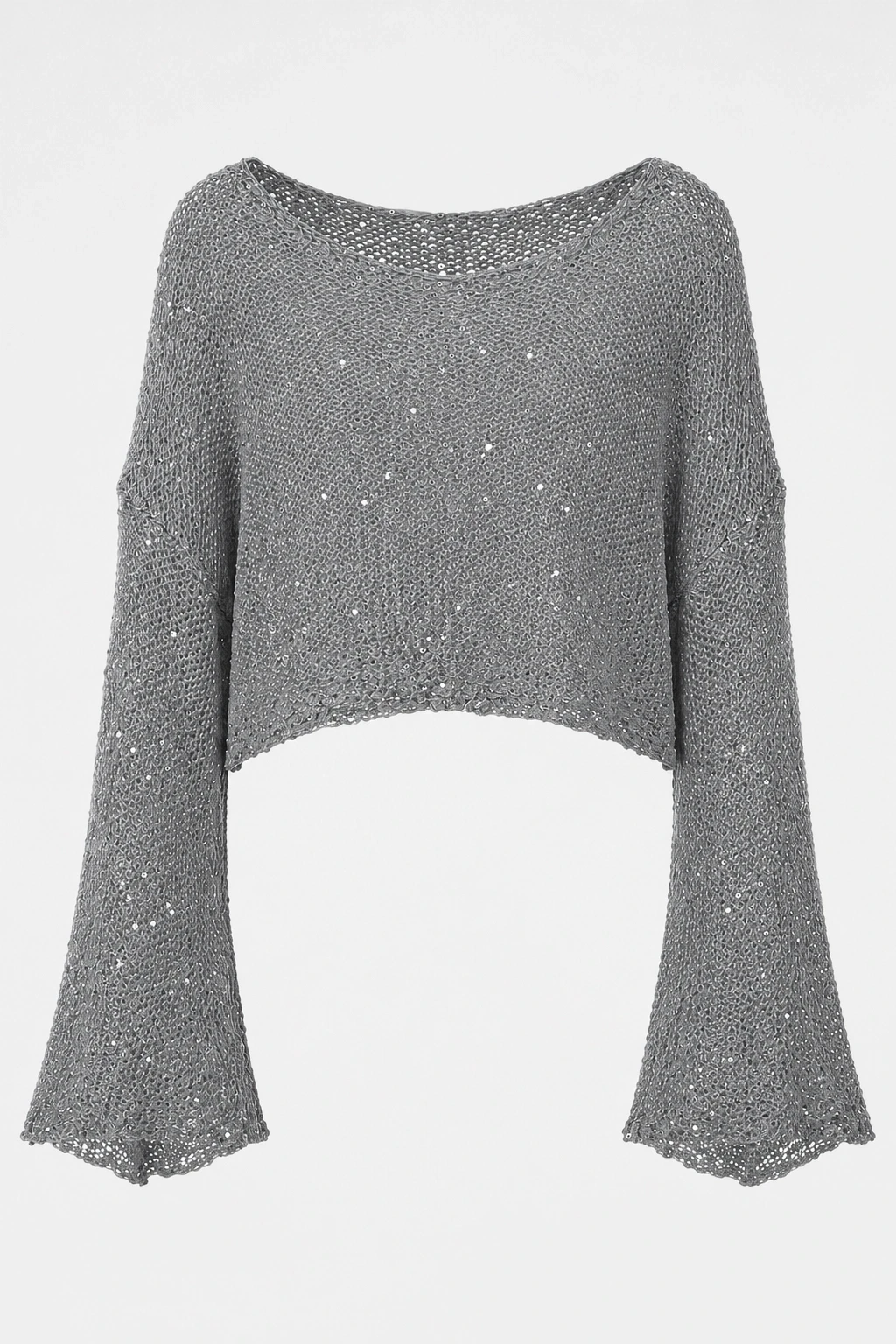 Gri Pullu Merserize Crop Bluz