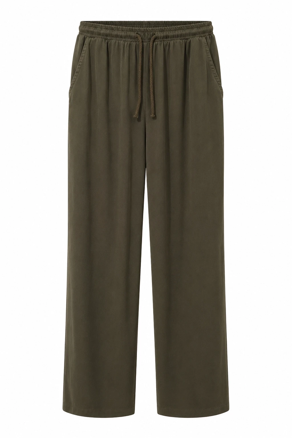 HAKİ Beli Lastikli Bol Paça Pantolon
