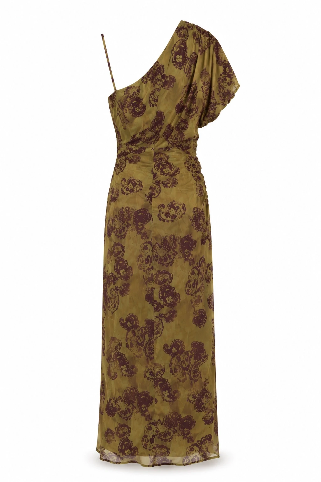 HAKİ Tek Omuz Drape Detay Desenli Elbise