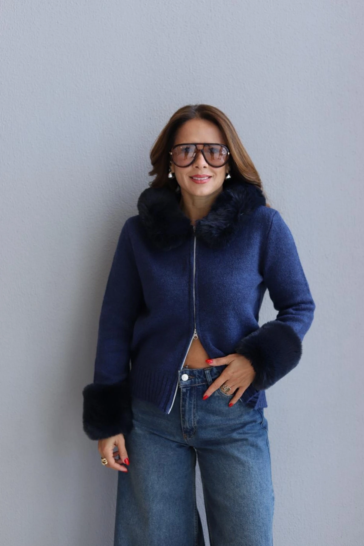 İNDİGO Kürk Detay Hırka