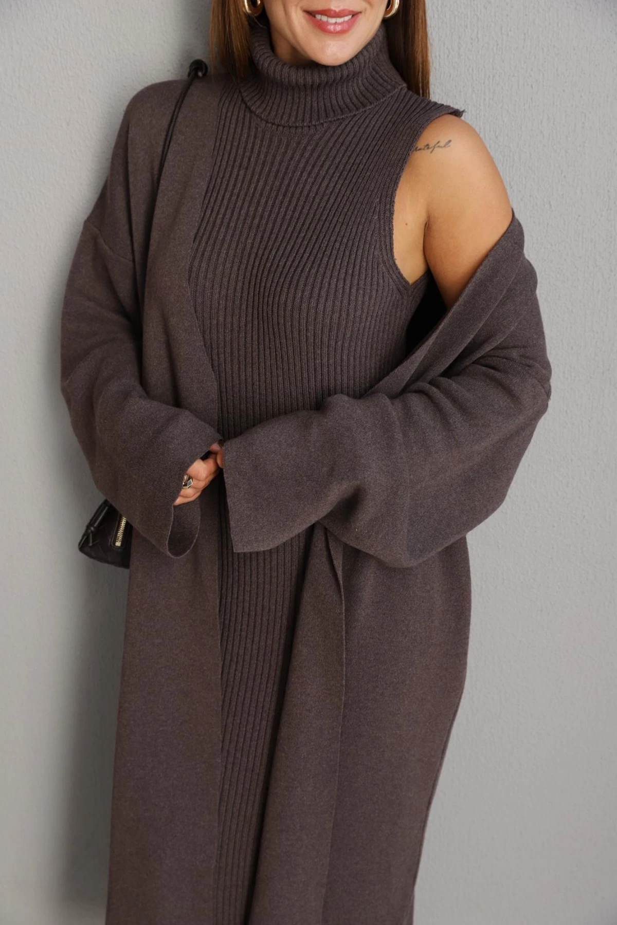 COFFEE Knit Dress Jacket Set