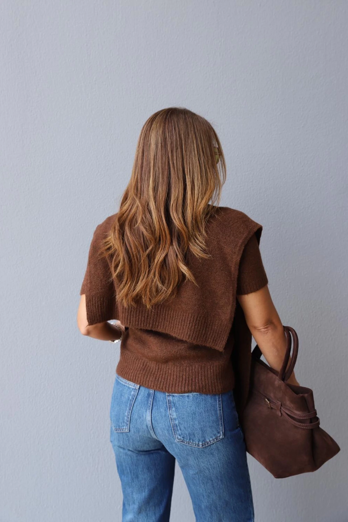 Kahverengi Bağlama Detay Triko