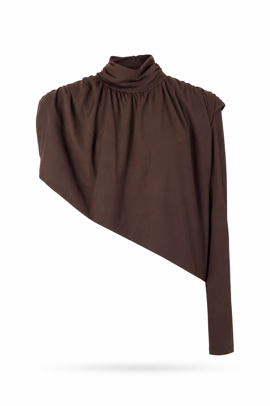 Kahverengi Drape Detay Asimetrik Bluz