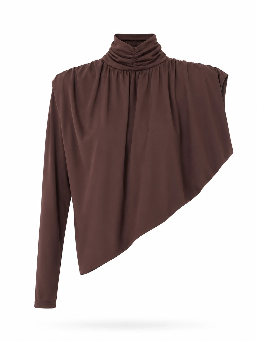 Kahverengi Drape Detay Asimetrik Bluz