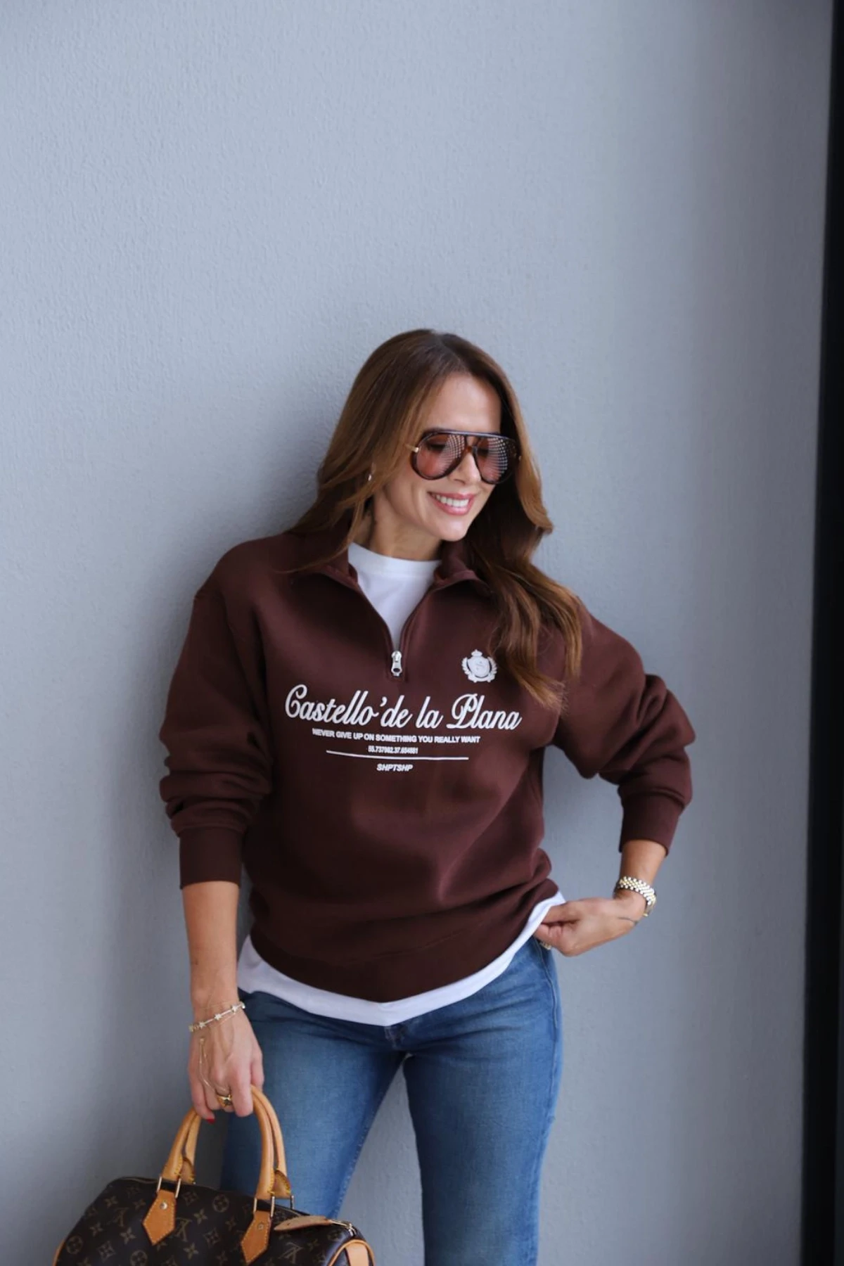 Kahverengi Fermuarlı Sweat