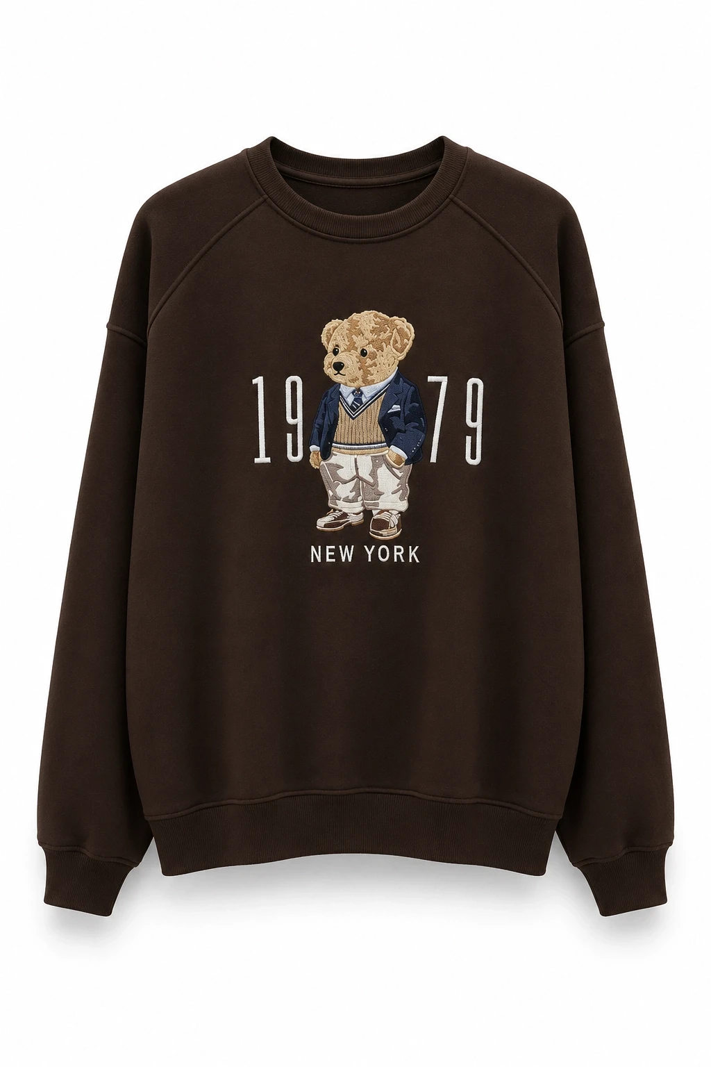 Kahverengi Teddy Nakış Detay Sweat