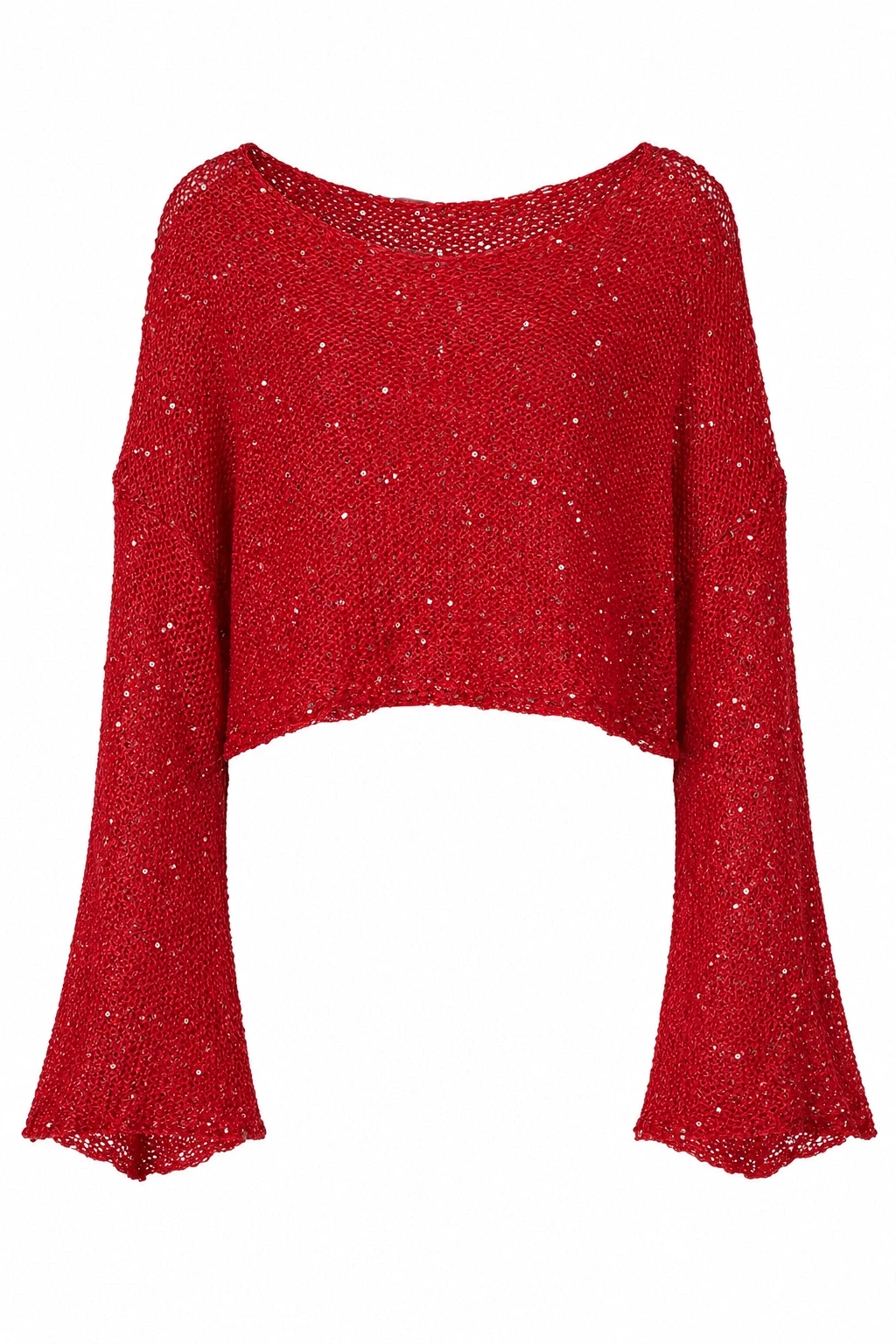 KIRMIZI Pullu Merserize Crop Bluz
