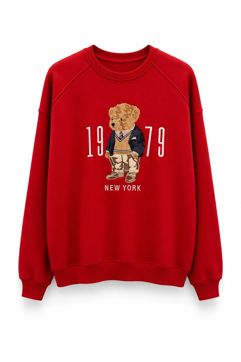 KIRMIZI Teddy Nakış Detay Sweat