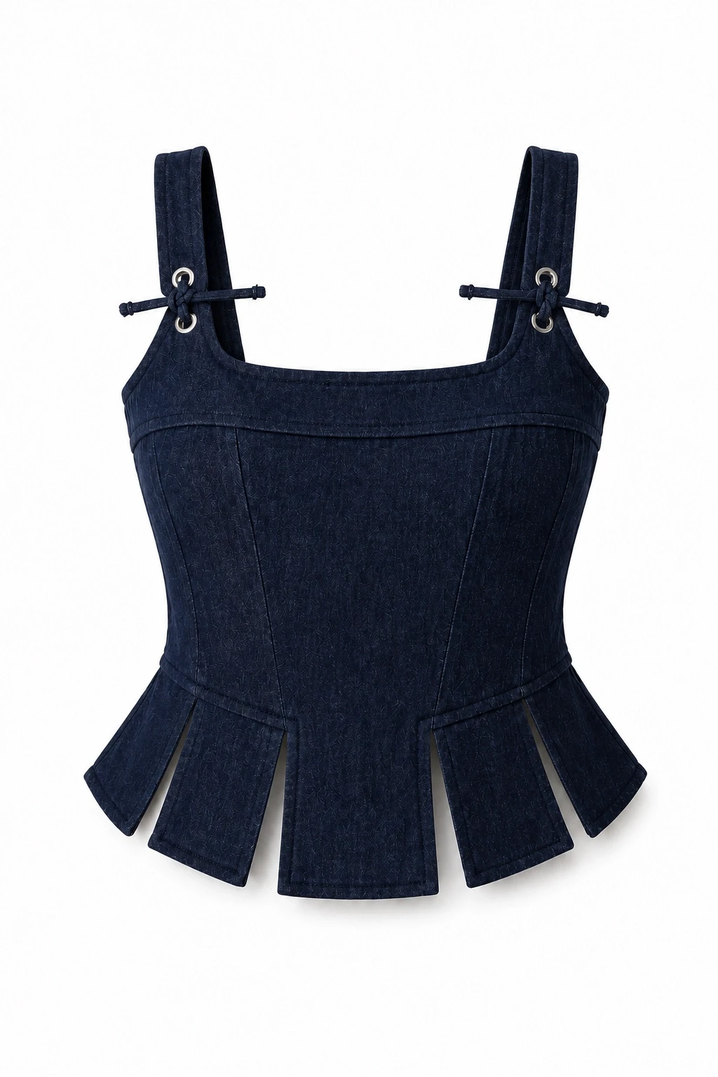 Lacivert Askısı Bağlamalı Parça Detay Crop Bluz