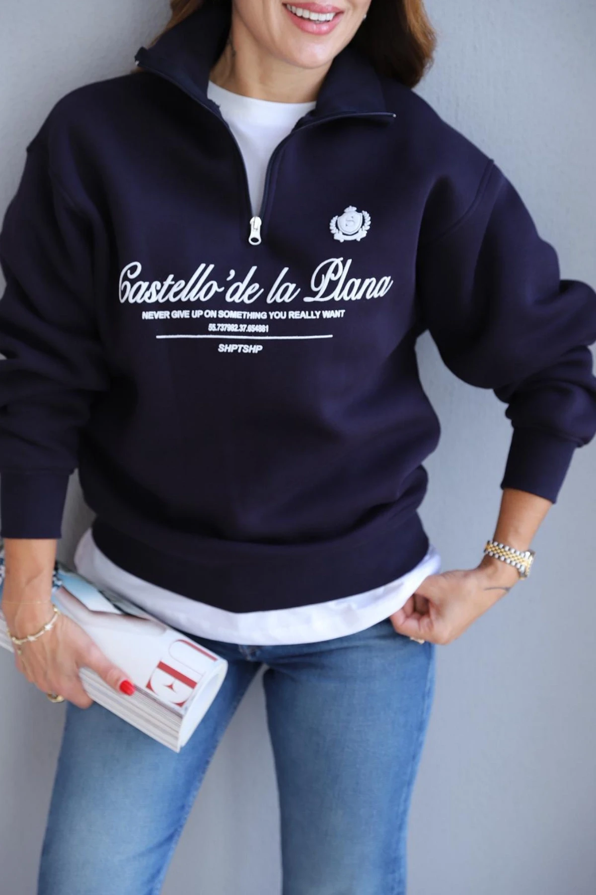 Lacivert Fermuarlı Sweat