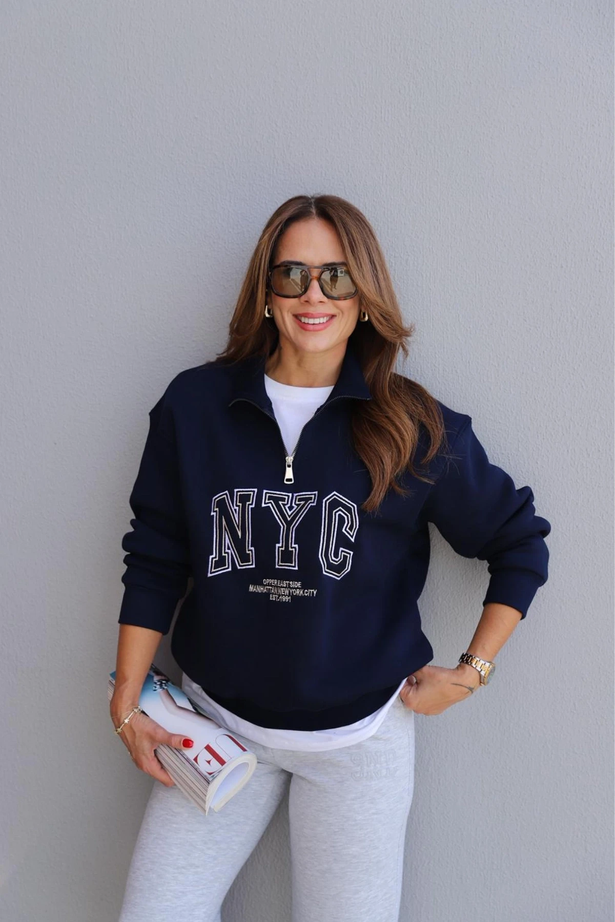 Lacivert Nakışlı Sweat