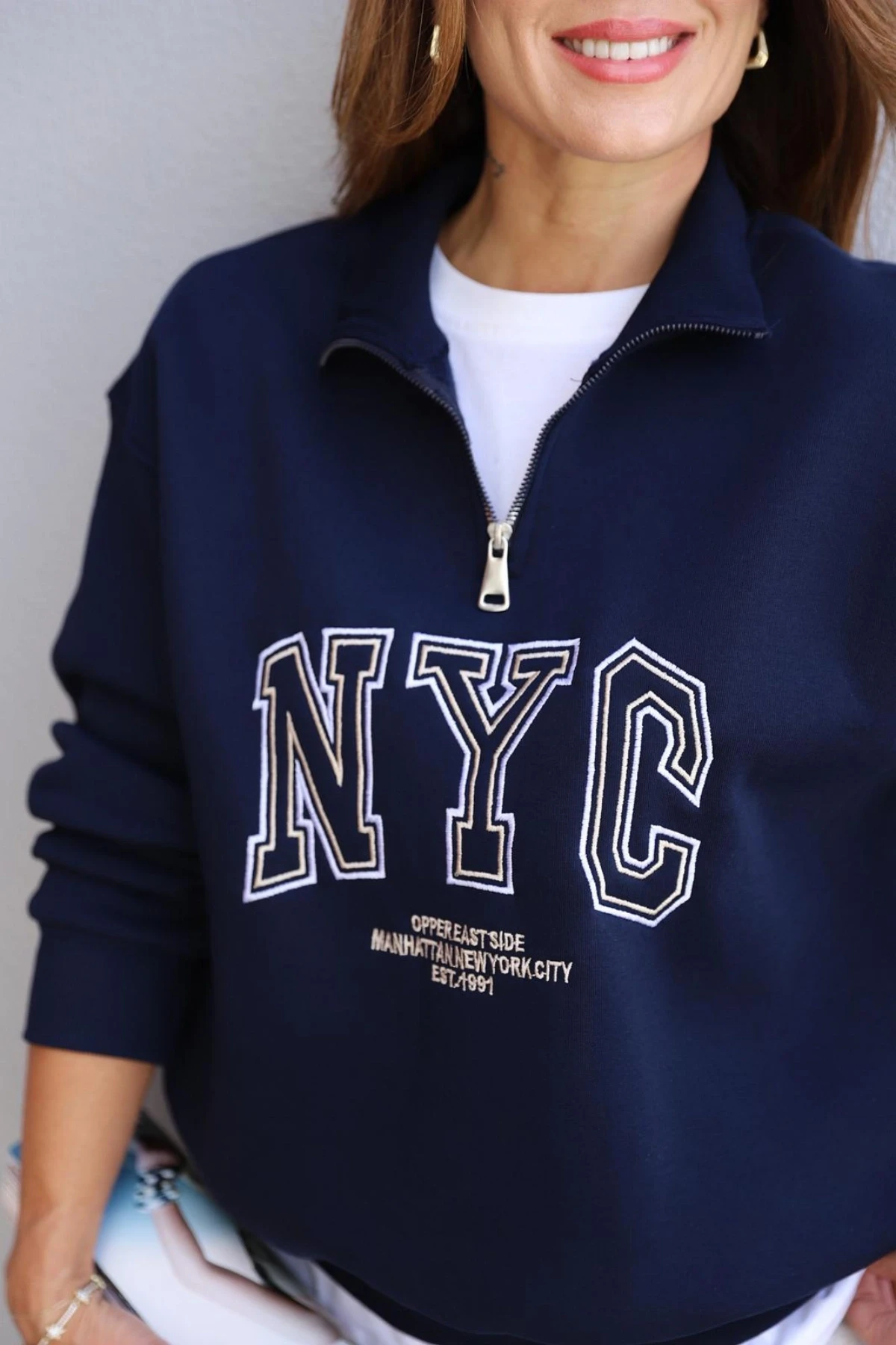 Lacivert Nakışlı Sweat