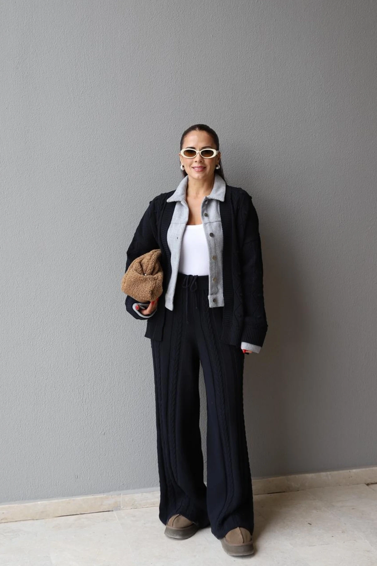 Lacivert Örgü Desen Triko Takım