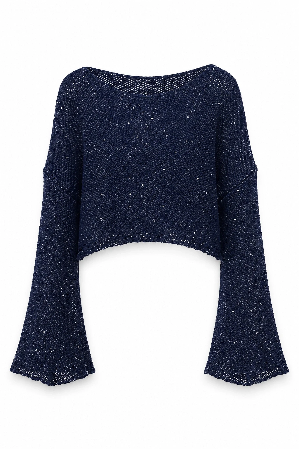 Lacivert Pullu Merserize Crop Bluz