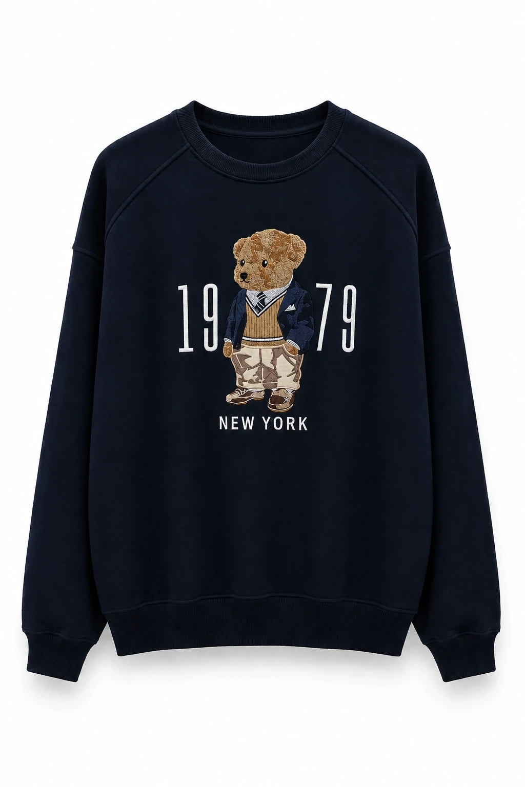 Lacivert Teddy Nakış Detay Sweat