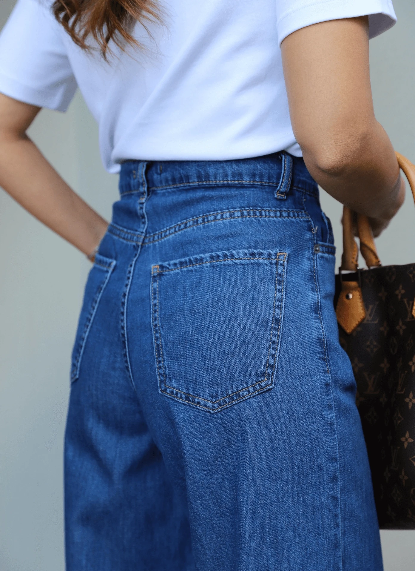 Lacivert Yıkamalı Bel Bağcık Detay Jean Pantalon