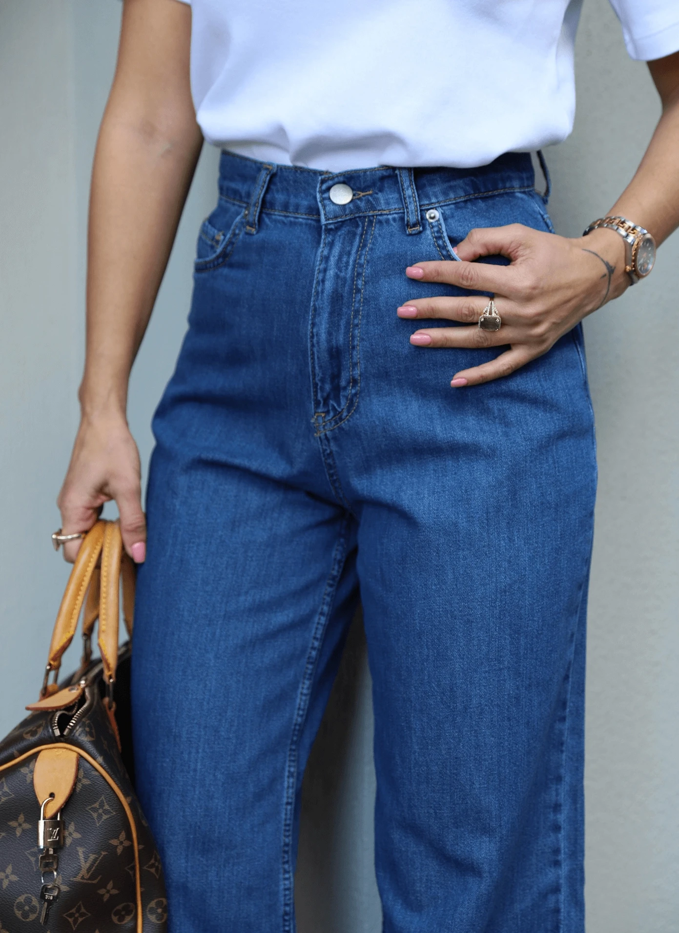 Lacivert Yıkamalı Bel Bağcık Detay Jean Pantalon