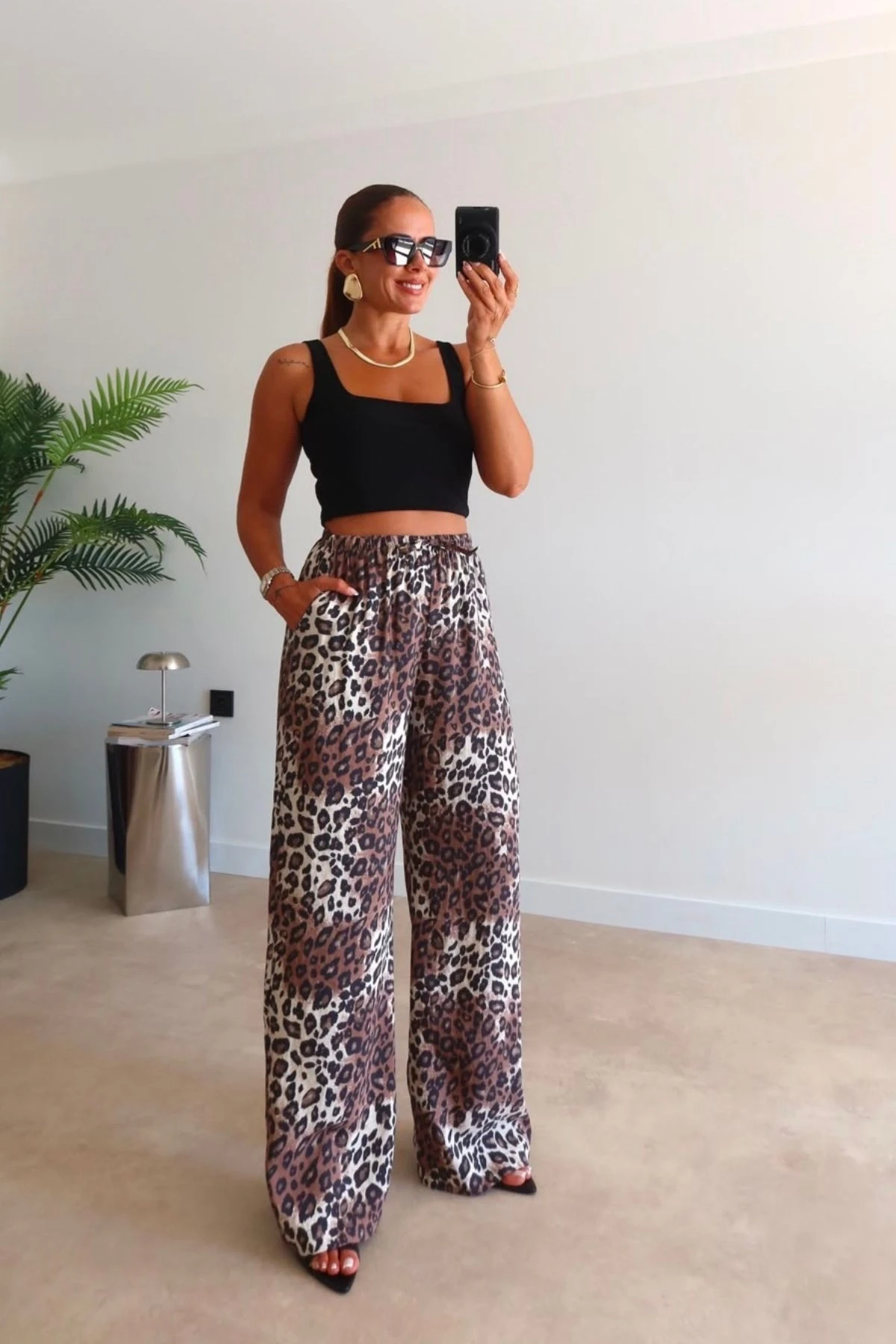 LEOPAR Beli Lastikli Saten Pantolon