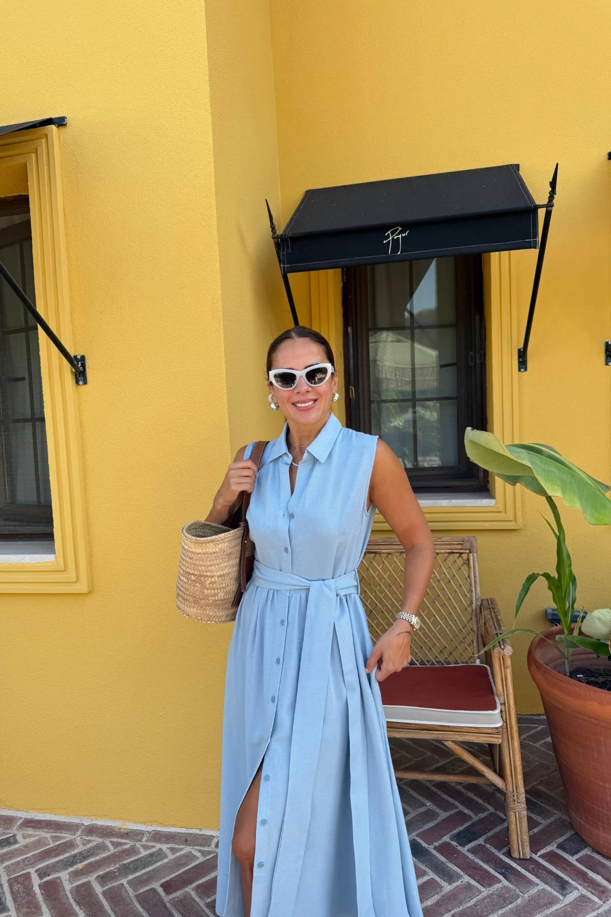 MAVİ Keten Gömlek Elbise