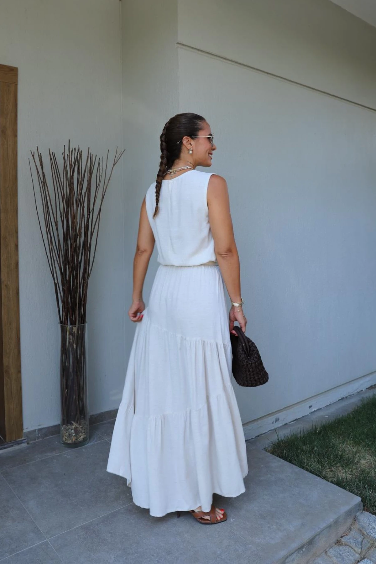 NATURAL Bel Lastik Detay Bluz Etek Takım