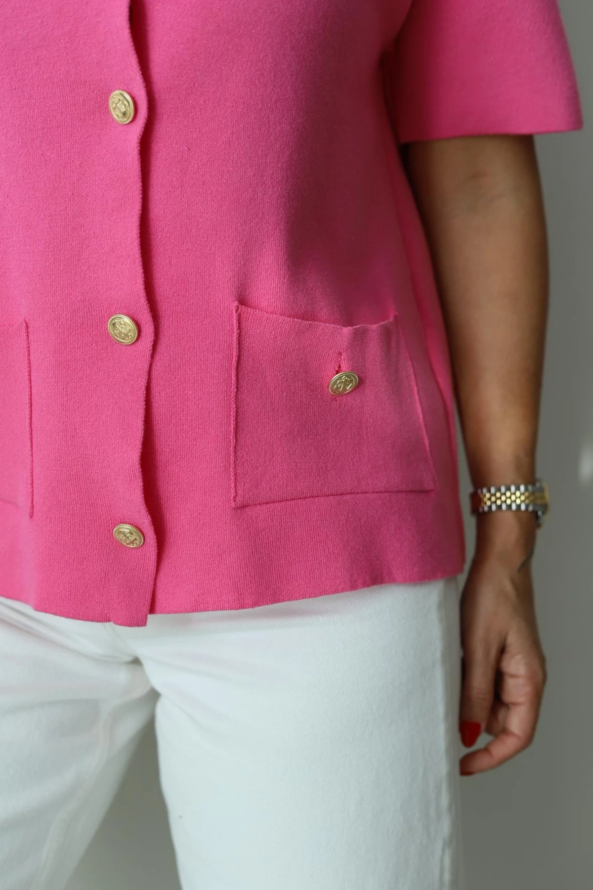 PEMBE Gold Düğme Detay Triko