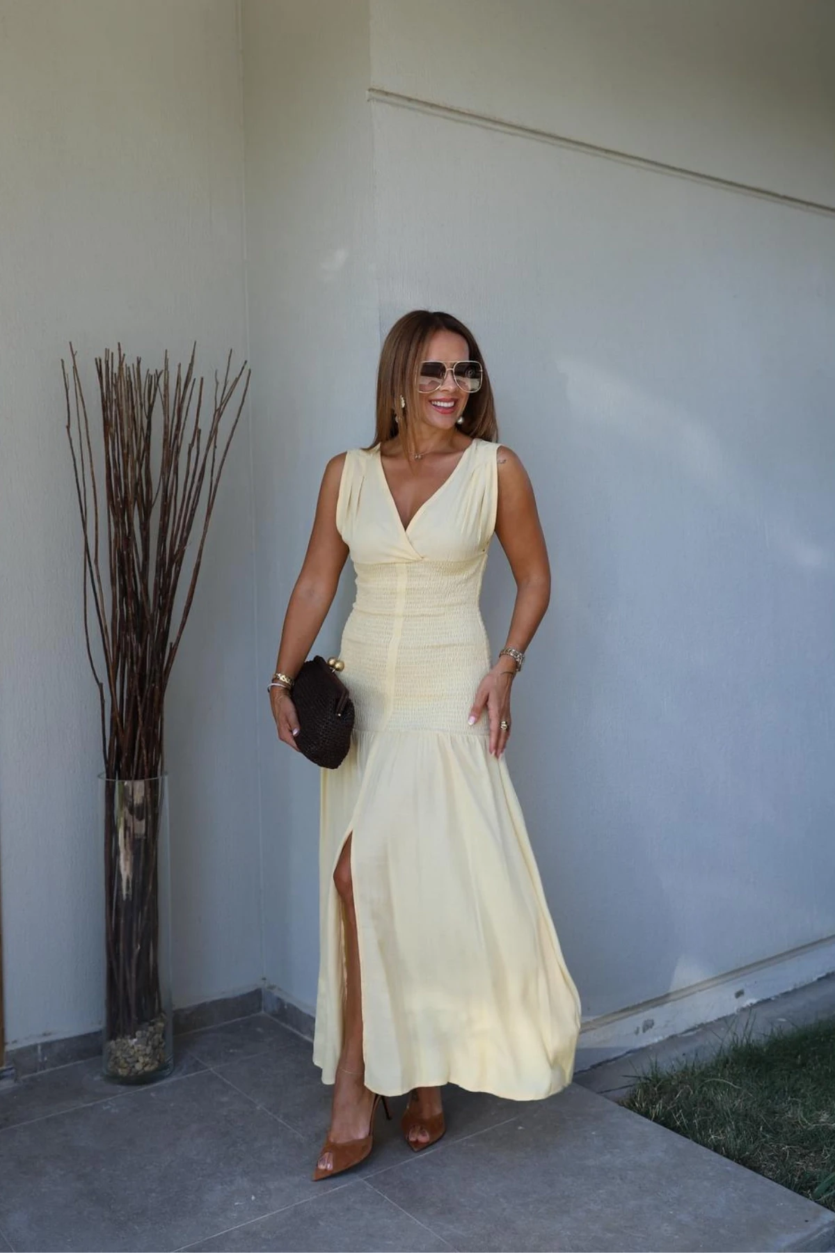 SARI Gipe Detay Elbise