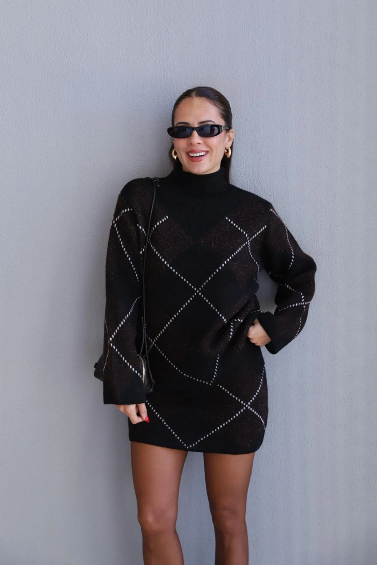 Siyah Baklava Desen Etek Kazak Takım