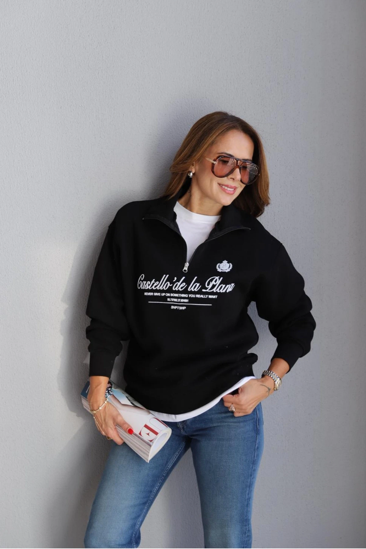 Siyah Fermuarlı Sweat