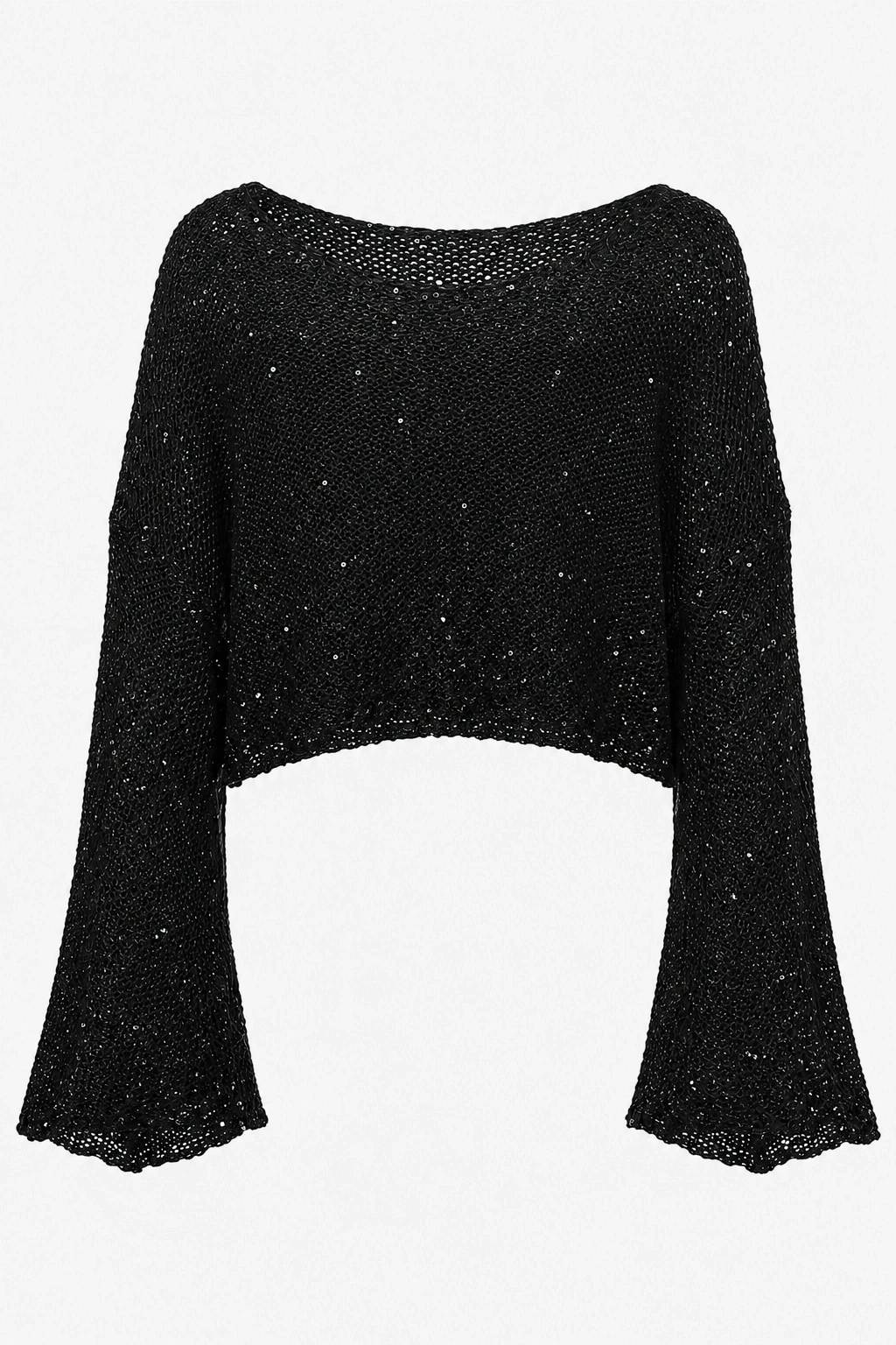 Siyah Pullu Merserize Crop Bluz