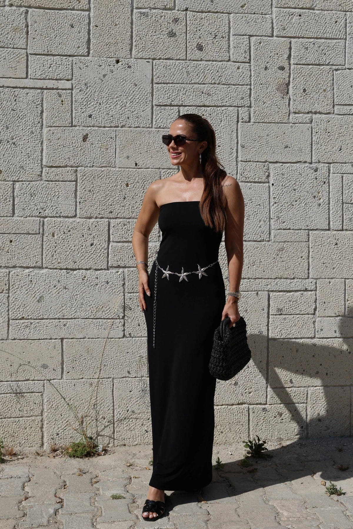 Siyah Straplez Maxi Elbise