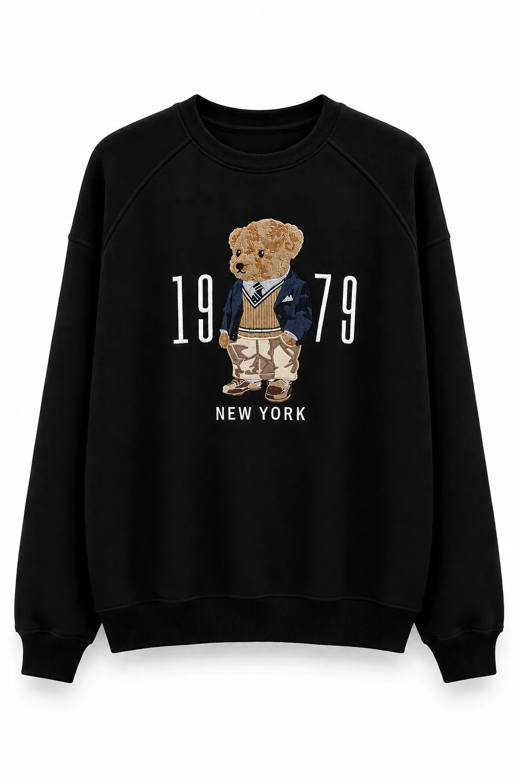 Siyah Teddy Nakış Detay Sweat