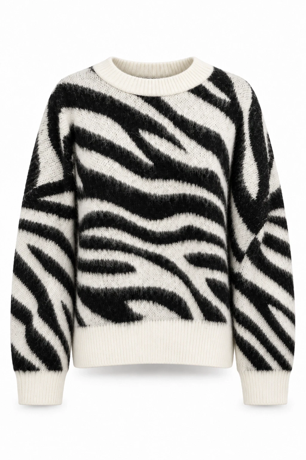 Siyah Zebra Desen Yumoş Kazak